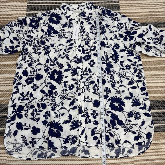 Outerknown Women's Button Up Linen‎ Shirt Floral Long Sleeve White Size Large - Picture 13 of 13